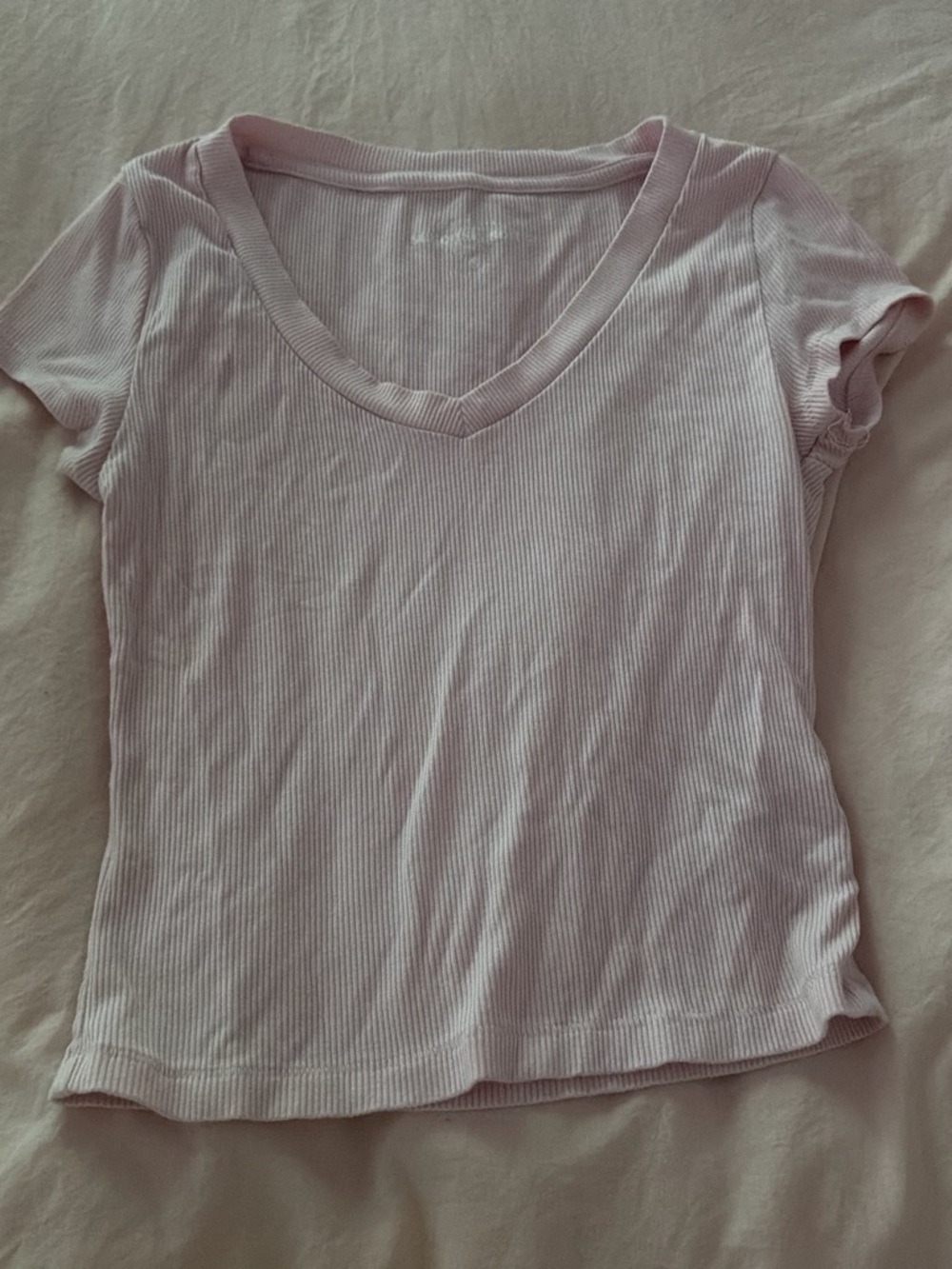 Aeropostale Ribbed V-Neck Crop Top - Pale Pink